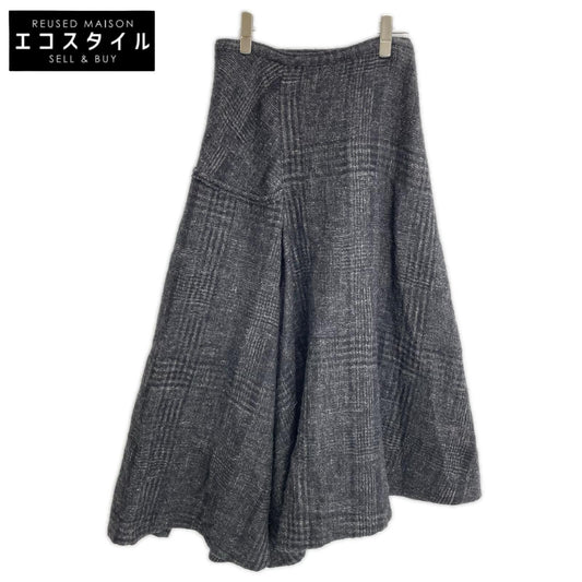 yohjiyamamoto ヨウジヤマモト FJ-S14-129 グレー ウールリネン ドビーチェック アシンメトリースカート スカート