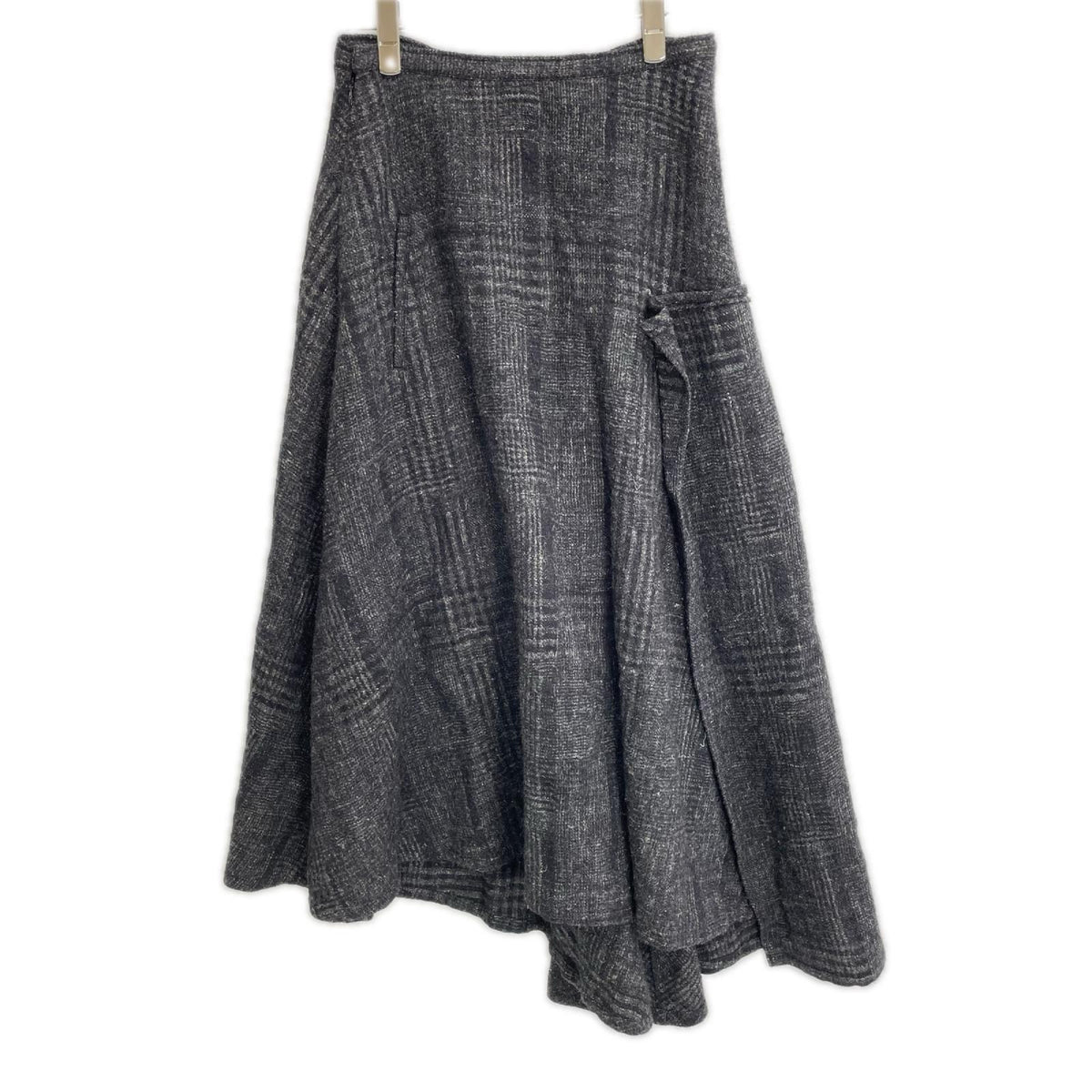 yohjiyamamoto ヨウジヤマモト FJ-S14-129 グレー ウールリネン ドビーチェック アシンメトリースカート スカート