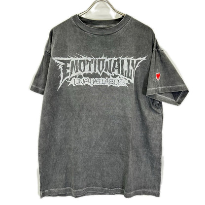 EMOTIONALLY UNAVAILABLE エモーショナリーアンアベイラブル グレー ロゴ ダメージ加工 Tシャツ トップス