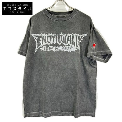 EMOTIONALLY UNAVAILABLE エモーショナリーアンアベイラブル グレー ロゴ ダメージ加工 Tシャツ トップス