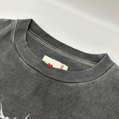 EMOTIONALLY UNAVAILABLE エモーショナリーアンアベイラブル グレー ロゴ ダメージ加工 Tシャツ トップス