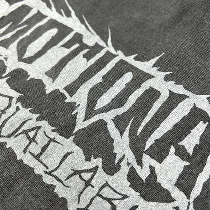 EMOTIONALLY UNAVAILABLE エモーショナリーアンアベイラブル グレー ロゴ ダメージ加工 Tシャツ トップス