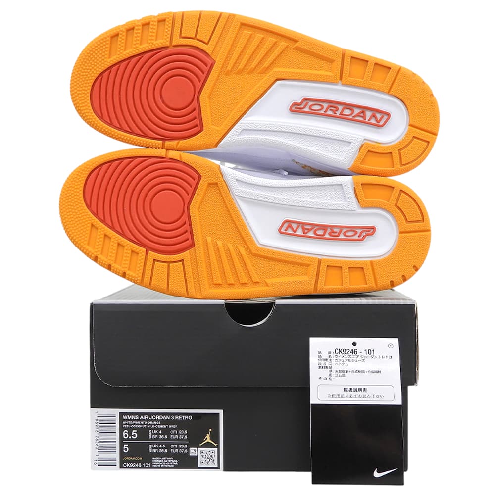 NIKE ナイキ 新品同様 Air Jordan 3 Orange Citrus スニーカー シューズ レディース ホワイト×オレンジ 23.5cm CK9246-101 シューズ