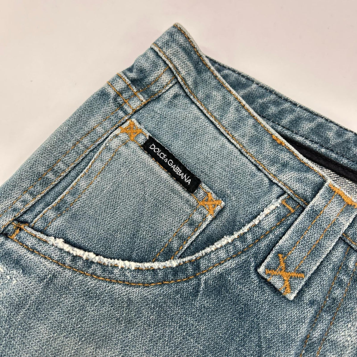 DOLCE&GABBANA ドルチェアンドガッバーナ F353TD ライトブルー レオパードロゴパッチ フレアダメージパンツ ボトムス