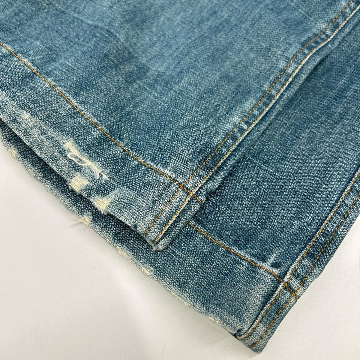 DOLCE&GABBANA ドルチェアンドガッバーナ F353TD ライトブルー レオパードロゴパッチ フレアダメージパンツ ボトムス