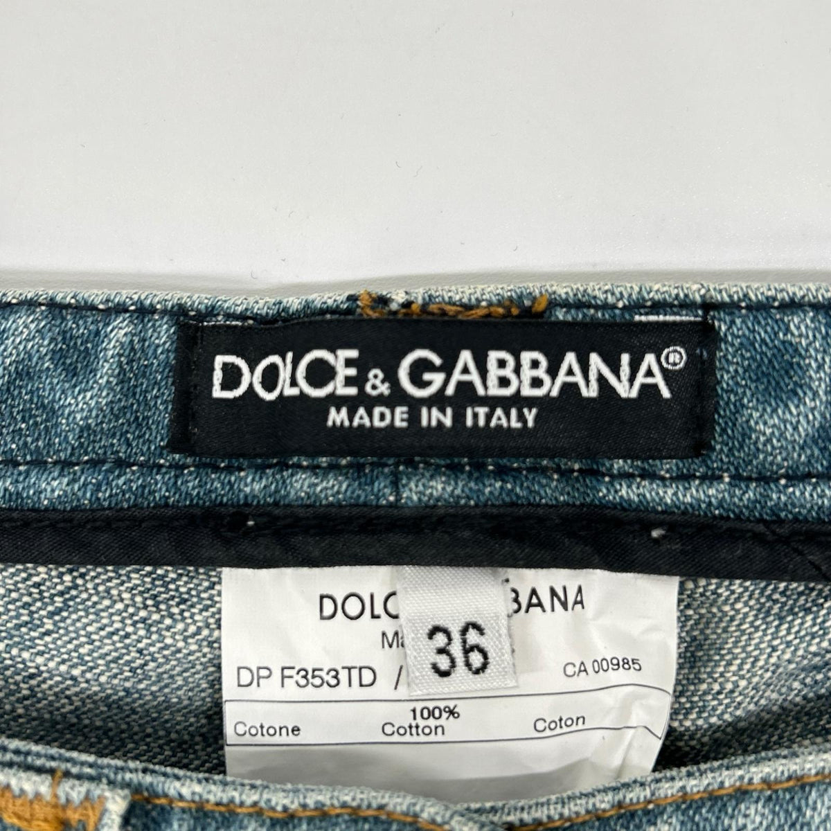 DOLCE&GABBANA ドルチェアンドガッバーナ F353TD ライトブルー レオパードロゴパッチ フレアダメージパンツ ボトムス