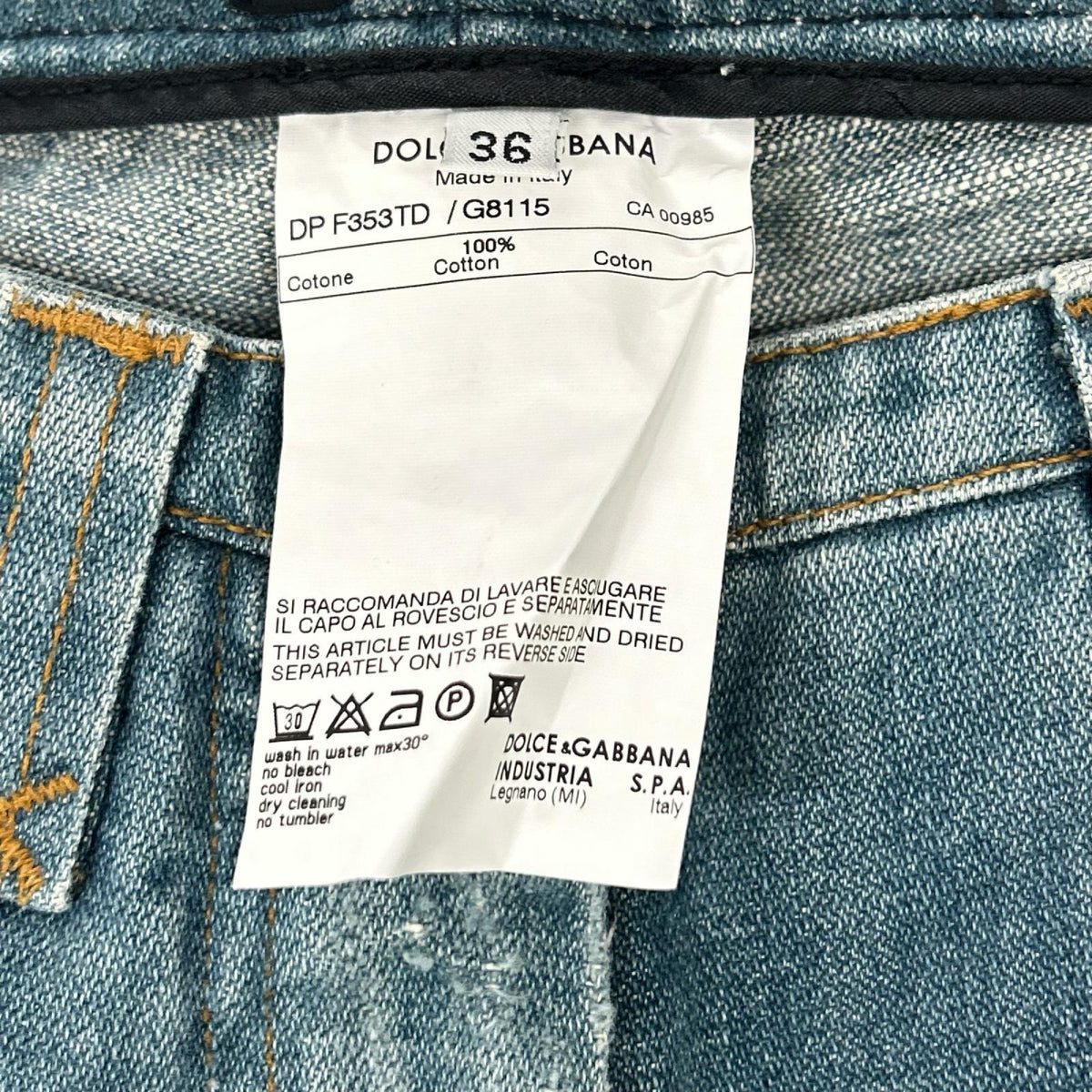 DOLCE&GABBANA ドルチェアンドガッバーナ F353TD ライトブルー レオパードロゴパッチ フレアダメージパンツ ボトムス