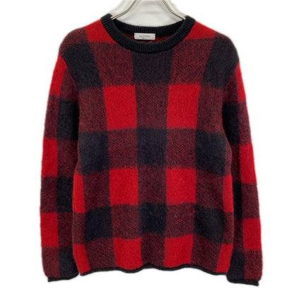 VALENTINO ヴァレンティノ レッド×ブラック モヘア×ウール ブロックチェック ニット トップス