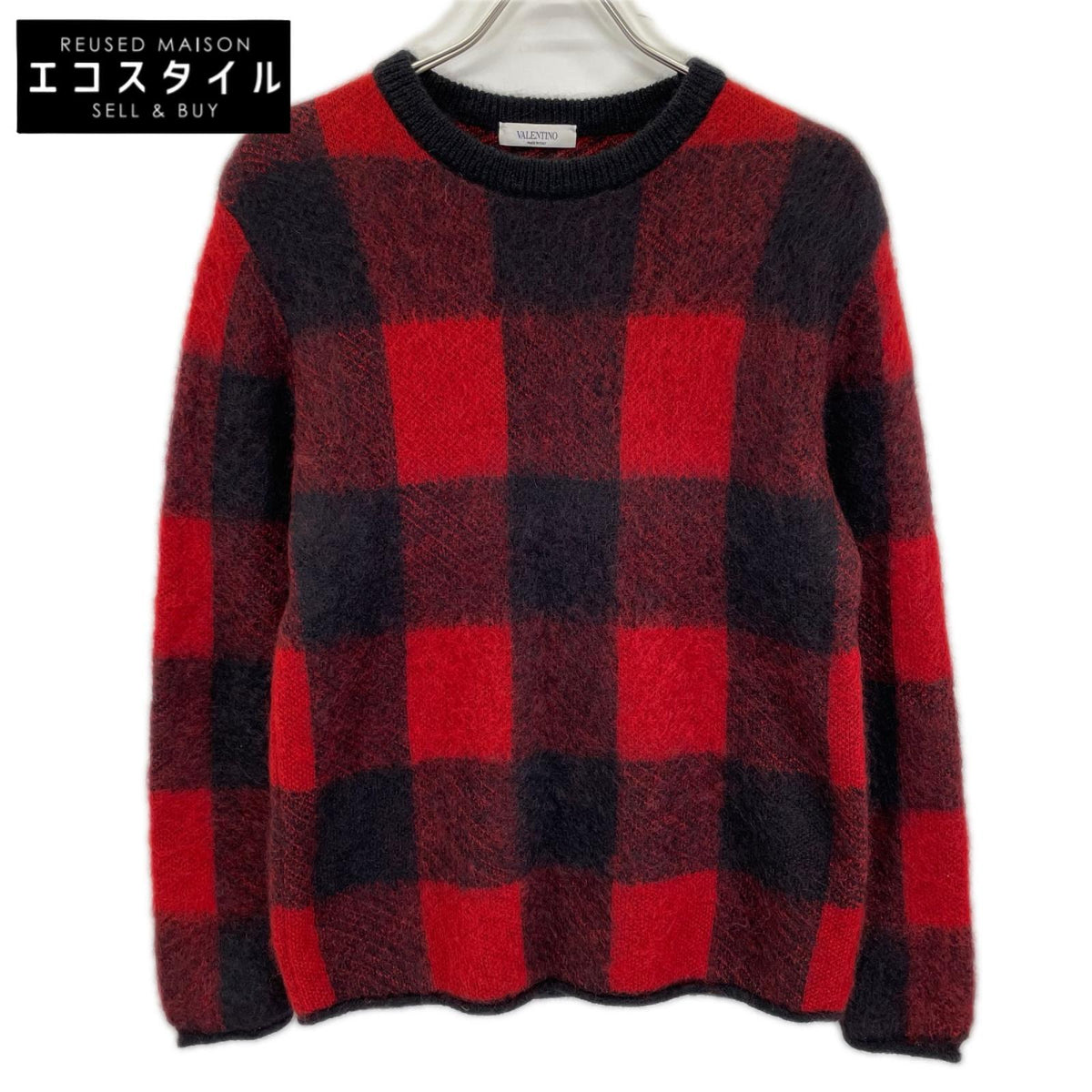 VALENTINO ヴァレンティノ レッド×ブラック モヘア×ウール ブロックチェック ニット トップス