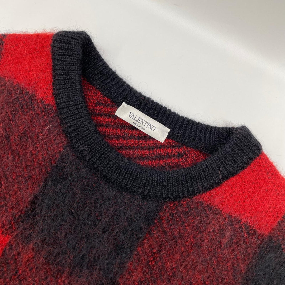 VALENTINO ヴァレンティノ レッド×ブラック モヘア×ウール ブロックチェック ニット トップス