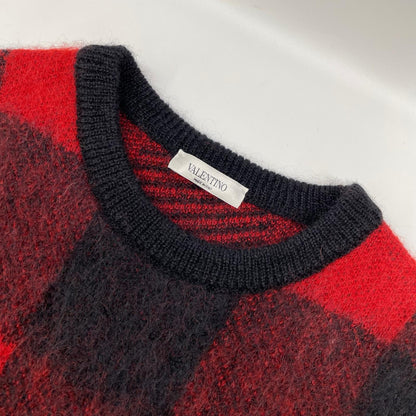 VALENTINO ヴァレンティノ レッド×ブラック モヘア×ウール ブロックチェック ニット トップス