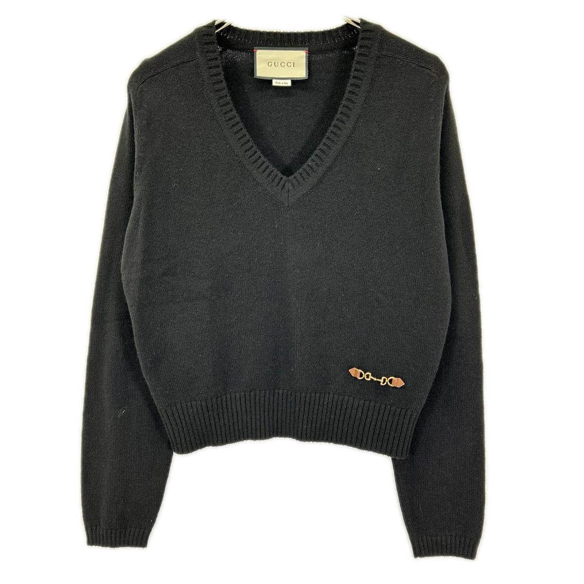 GUCCI グッチ 628411 ブラック カシミヤ100 ホースビットデザイン Vネック ニットトップス トップス