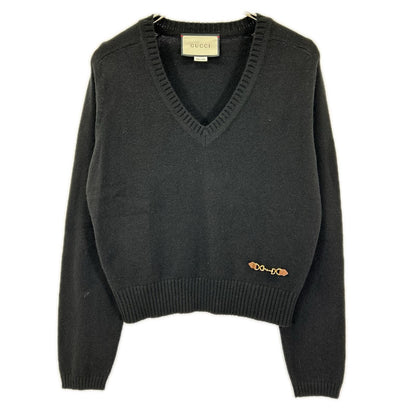 GUCCI グッチ 628411 ブラック カシミヤ100 ホースビットデザイン Vネック ニットトップス トップス
