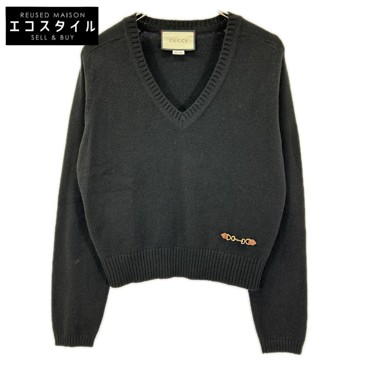 GUCCI グッチ 628411 ブラック カシミヤ100 ホースビットデザイン Vネック ニットトップス トップス