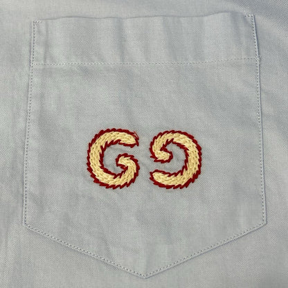 GUCCI グッチ 574518 ライトブルー コットン GGエンブロイダリーシャツ トップス