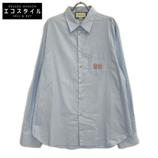 GUCCI グッチ 574518 ライトブルー コットン GGエンブロイダリーシャツ トップス