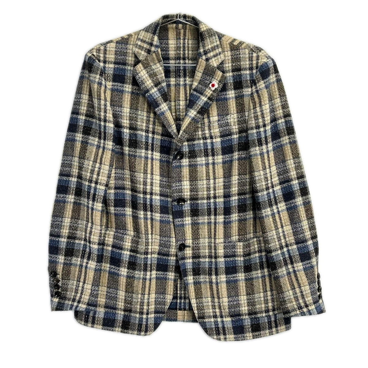 LARDINI ラルディーニ JI903Q ベージュ×ブルー チェック シルクウール ジャケット ジャケット