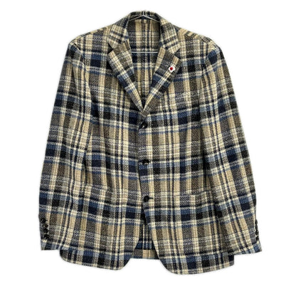 LARDINI ラルディーニ JI903Q ベージュ×ブルー チェック シルクウール ジャケット ジャケット