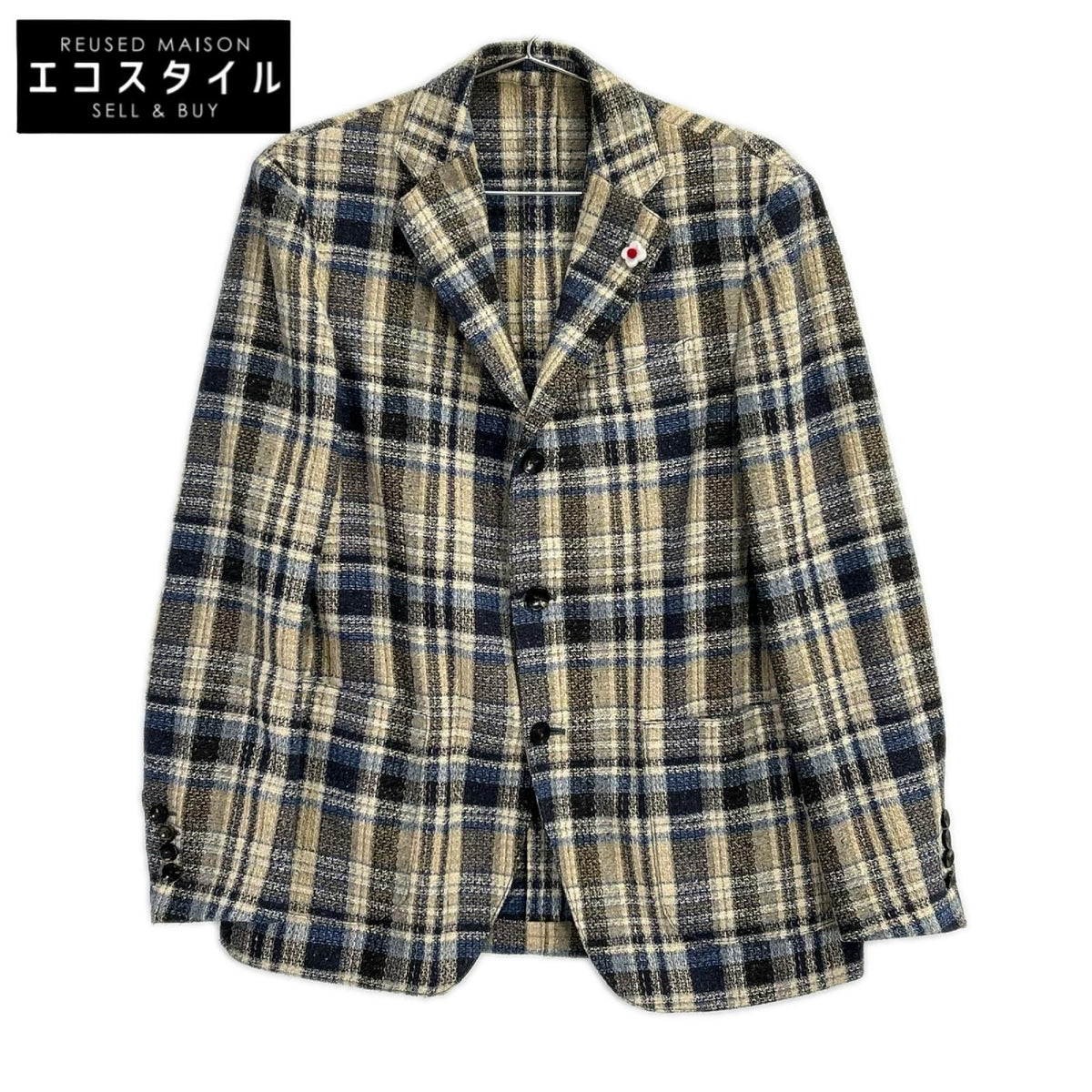LARDINI ラルディーニ JI903Q ベージュ×ブルー チェック シルクウール ジャケット ジャケット