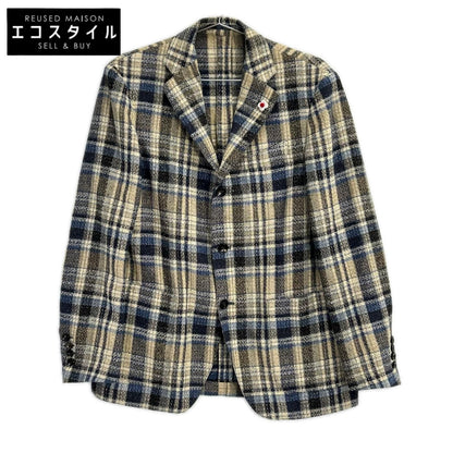 LARDINI ラルディーニ JI903Q ベージュ×ブルー チェック シルクウール ジャケット ジャケット