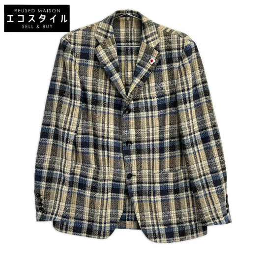 LARDINI ラルディーニ JI903Q ベージュ×ブルー チェック シルクウール ジャケット ジャケット