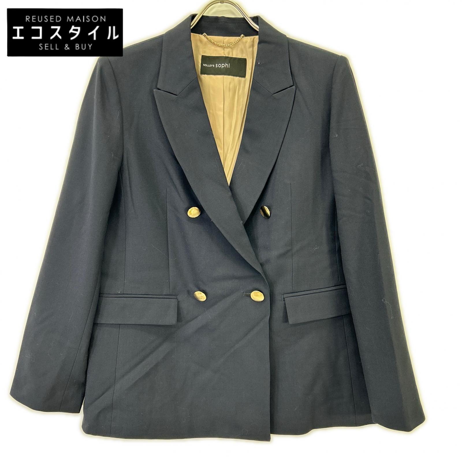 24AW ﾈｲﾋﾞｰ ｳｰﾙ混ｳｫｯｼｬﾌﾞﾙ 金ﾎﾞﾀﾝﾀﾞﾌﾞﾙｼﾞｬｹｯﾄ ジャケット 40 レディース