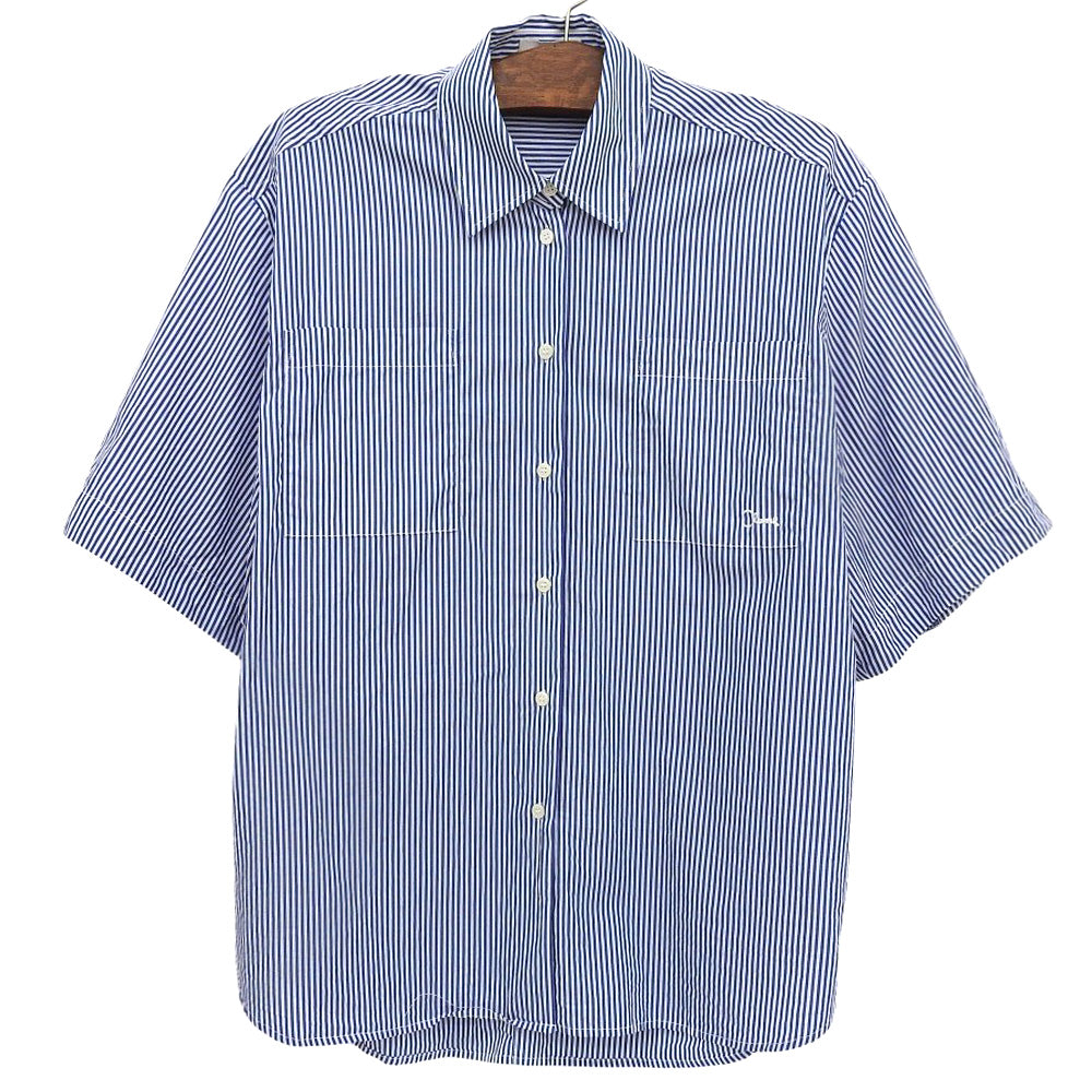 CLANE クラネ 美品 HALF SLEEVE HUGE SHIRTS コットン トップス レディース ブルー×ホワイト 1 18122ー4202 25SS トップス