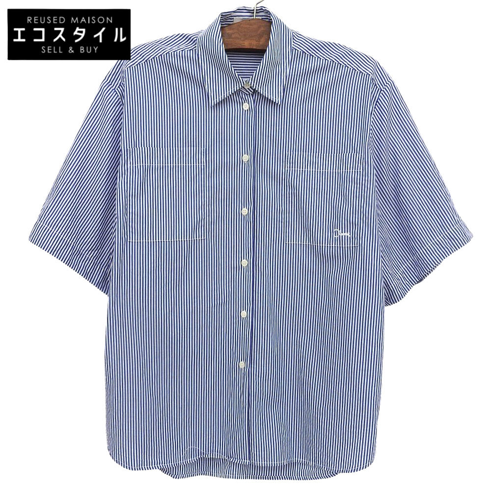 CLANE クラネ 美品 HALF SLEEVE HUGE SHIRTS コットン トップス レディース ブルー×ホワイト 1 18122ー4202 25SS トップス