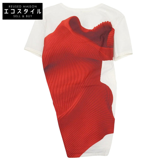 ISSEY MIYAKE イッセイミヤケ 美品 AS REPRESENTED KNIT プリント トップス レディース ホワイト×レッド 2 IM53FJ006 トップス