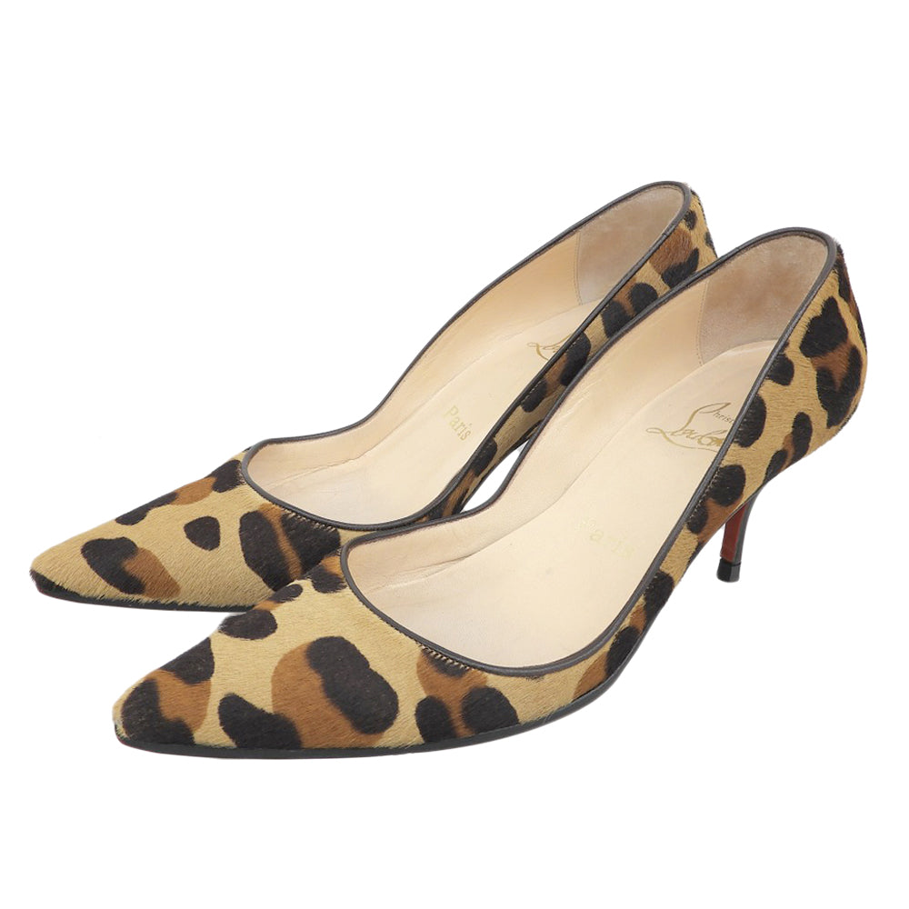 Christian Louboutin Leopard Print Calf Hair Heel Pumps Women's Brown Size 36 Shoes