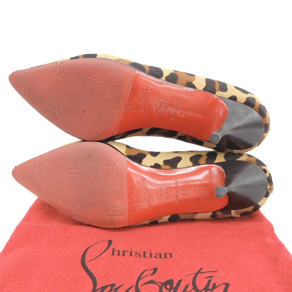 Christian Louboutin Leopard Print Calf Hair Heel Pumps Women's Brown Size 36 Shoes