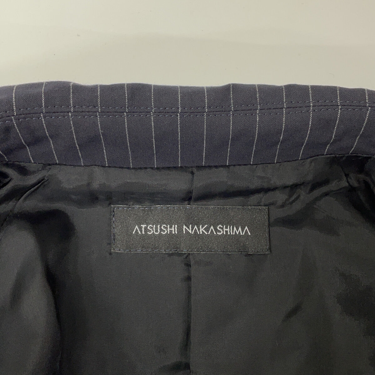 ATSUSHI NAKASHIMA 中岛笃士 海军蓝×米色 条纹拼接设计外套 大衣