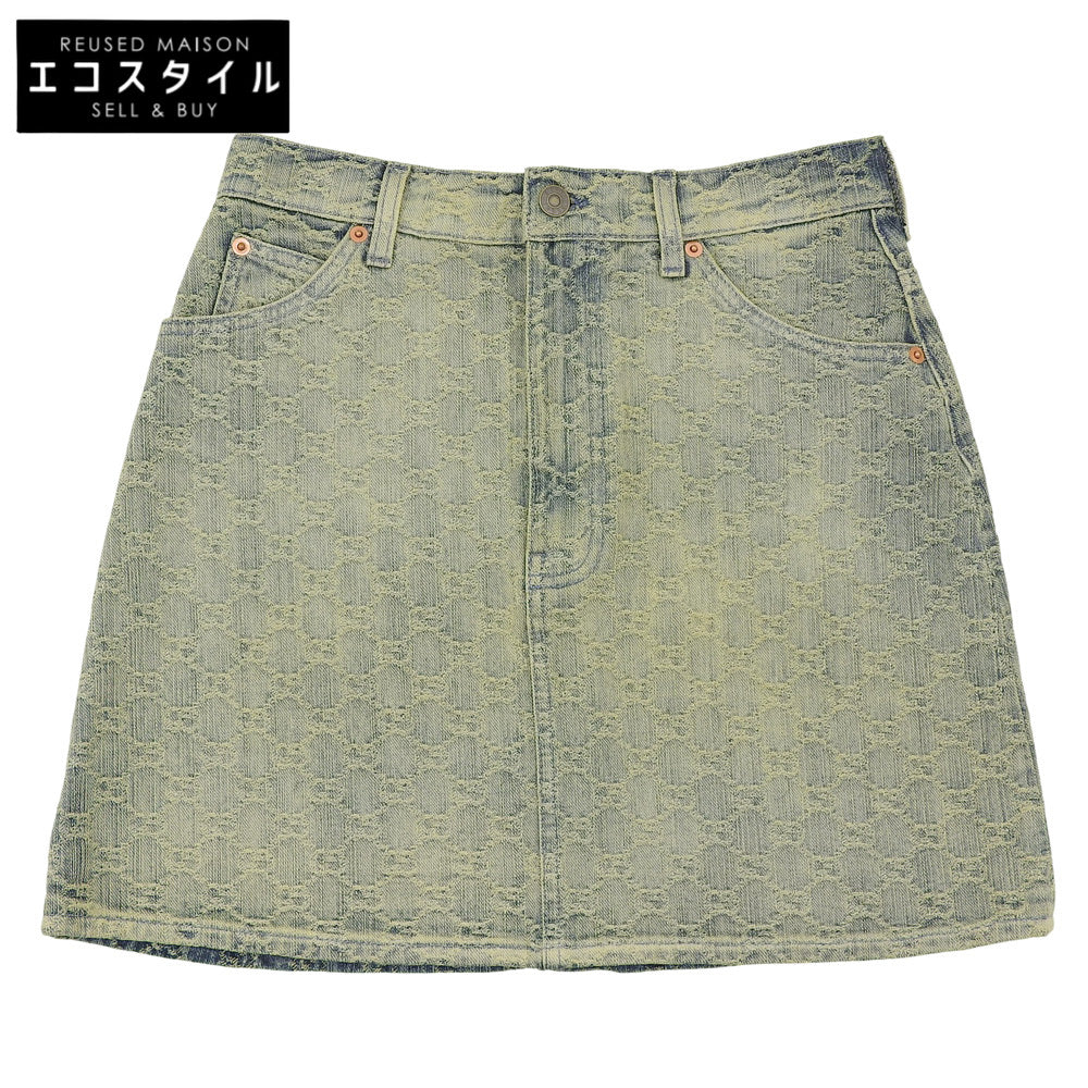 GUCCI GG Denim Skirt Women's Blue Yellow 38 678789 Skirt (As Good As New)