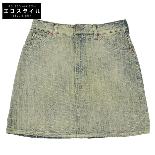 GUCCI GG Denim Skirt Women's Blue Yellow 38 678789 Skirt (As Good As New)