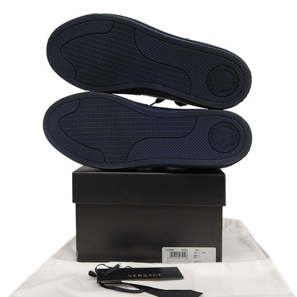 Versace ヴェルサーチ 美品 レザー ベルクロ付きスニーカー シューズ メンズ ネイビー 26.7cm シューズ 40