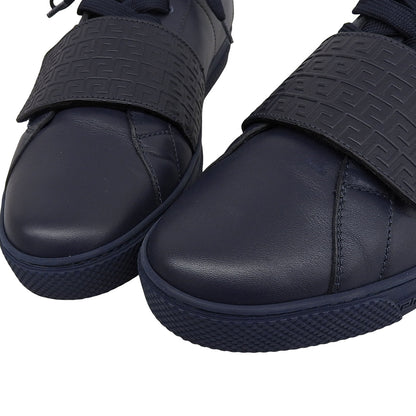 Versace ヴェルサーチ 美品 レザー ベルクロ付きスニーカー シューズ メンズ ネイビー 26.7cm シューズ 40