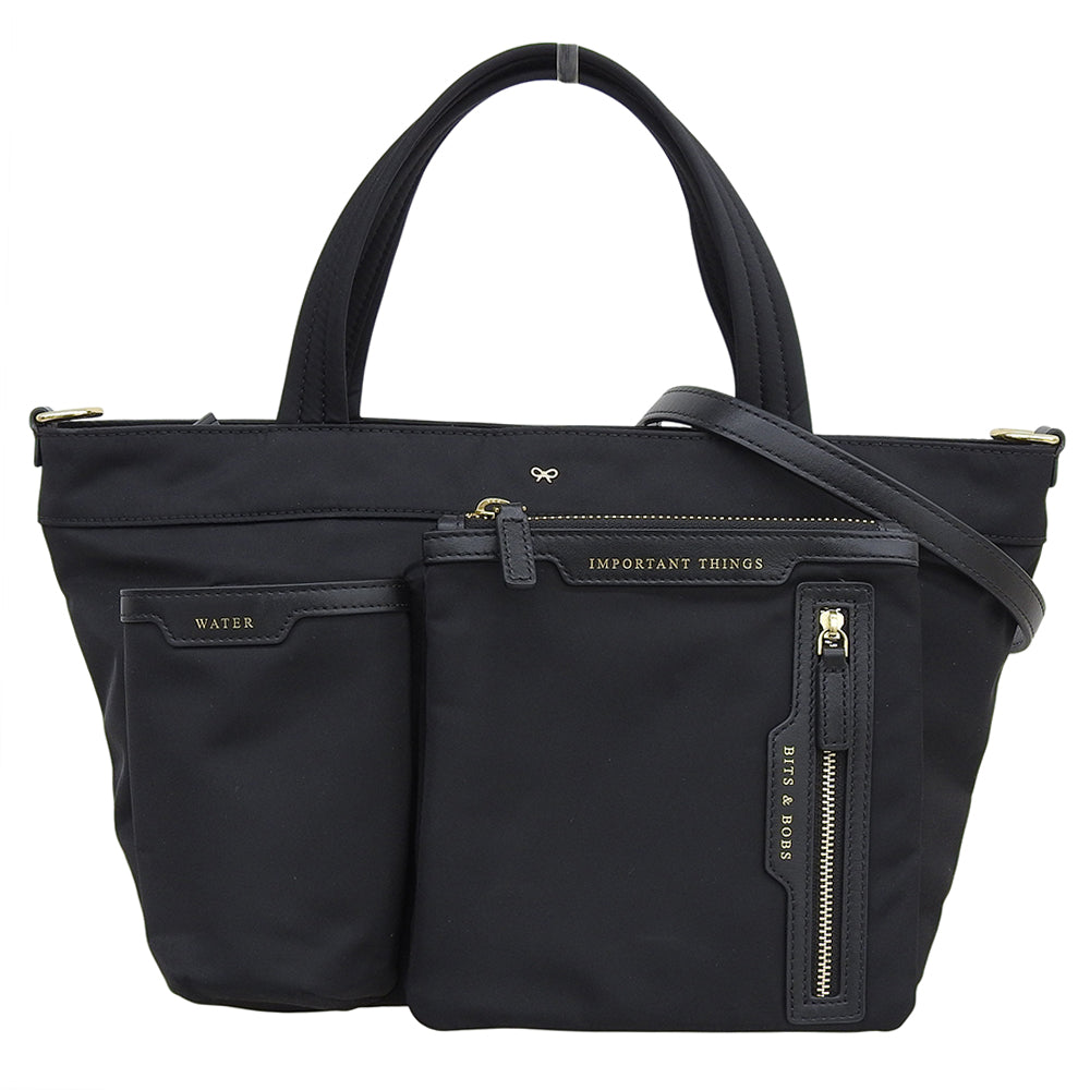 Anya Hindmarch アニヤ ハインドマーチ 美品 ミニマルチポケットトート ハンドバッグ ショルダーバッグ レディース ブラック ハンドバッグ