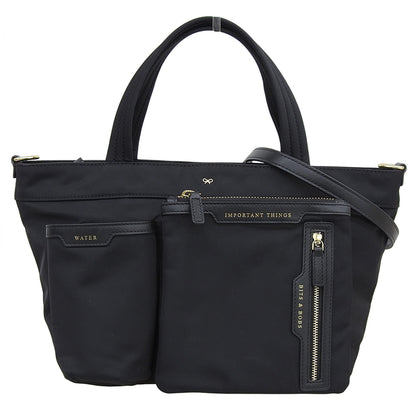 Anya Hindmarch アニヤ ハインドマーチ 美品 ミニマルチポケットトート ハンドバッグ ショルダーバッグ レディース ブラック ハンドバッグ