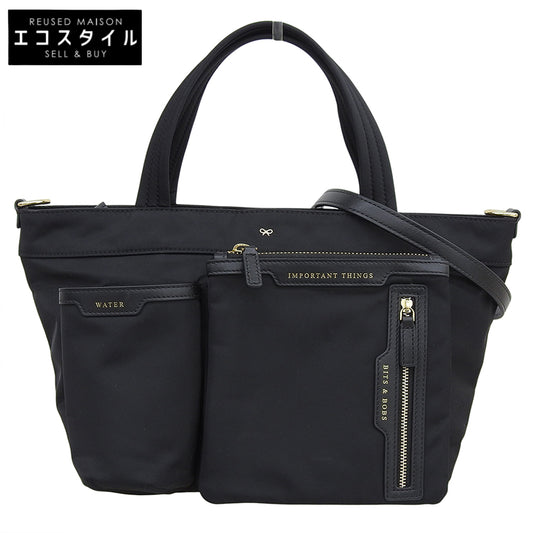 Anya Hindmarch アニヤ ハインドマーチ 美品 ミニマルチポケットトート ハンドバッグ ショルダーバッグ レディース ブラック ハンドバッグ