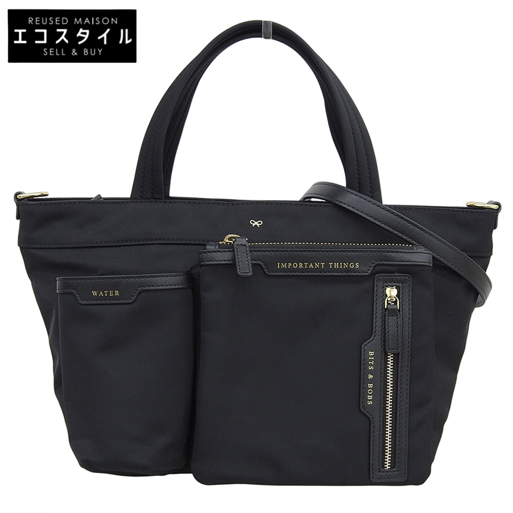 Anya Hindmarch アニヤ ハインドマーチ 美品 ミニマルチポケットトート ハンドバッグ ショルダーバッグ レディース ブラック ハンドバッグ