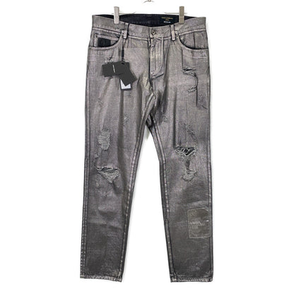 DOLCE&GABBANA ドルチェアンドガッバーナ メタリック GYJCCD Destroyed Denim Jeans ダメージ加工デニムパンツ ボトムス
