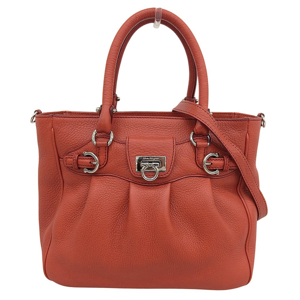 Salvatore Ferragamo Gancini 2WAY Shoulder Bag Handbag Women's Orange AS-21 7421 Handbag