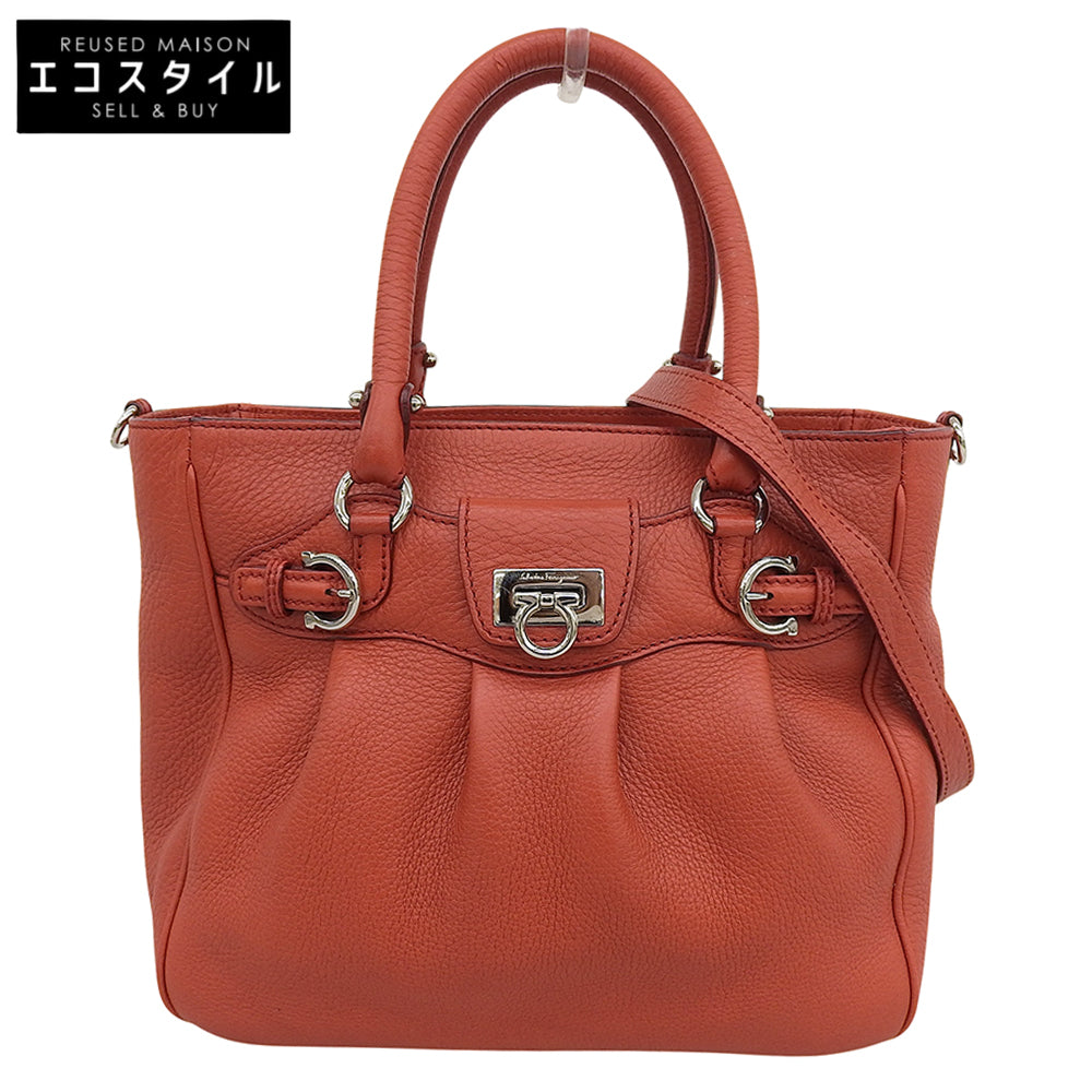 Salvatore Ferragamo Gancini 2WAY Shoulder Bag Handbag Women's Orange AS-21 7421 Handbag