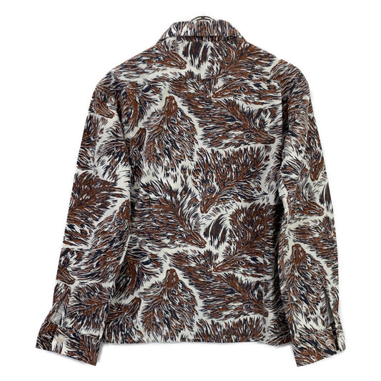 TENDERLOIN Brown Cotton Wolf Pattern Long Sleeve Open Collar Shirt Top