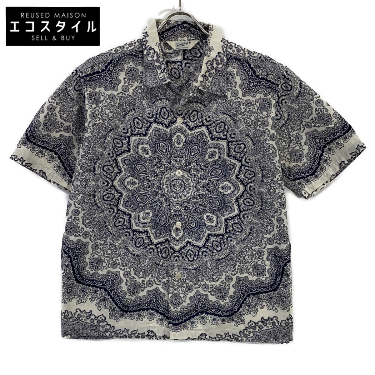 TENDERLOIN Navy Paisley Short-Sleeved Open-Collar Shirt Top