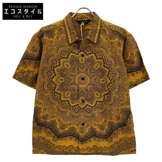 TENDERLOIN Mustard Paisley Short Sleeve Open Collar Shirt Top