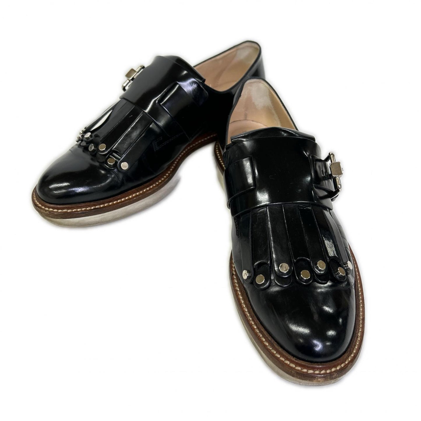 TOD'S トッズ スタッズ キルト モンクストラップ パテント ローファー シューズ