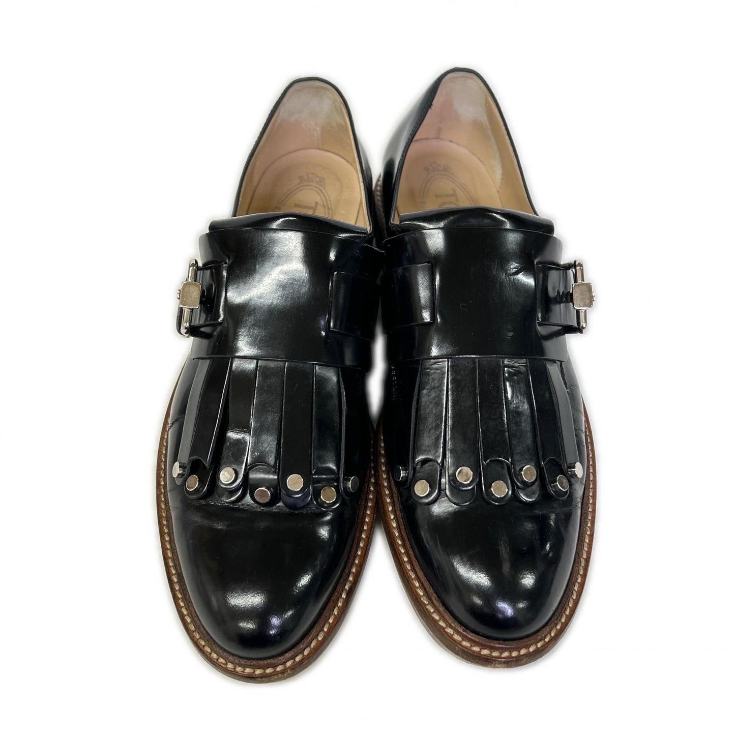 TOD'S トッズ スタッズ キルト モンクストラップ パテント ローファー シューズ