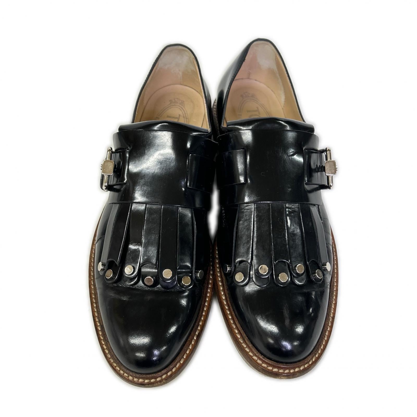 TOD'S トッズ スタッズ キルト モンクストラップ パテント ローファー シューズ