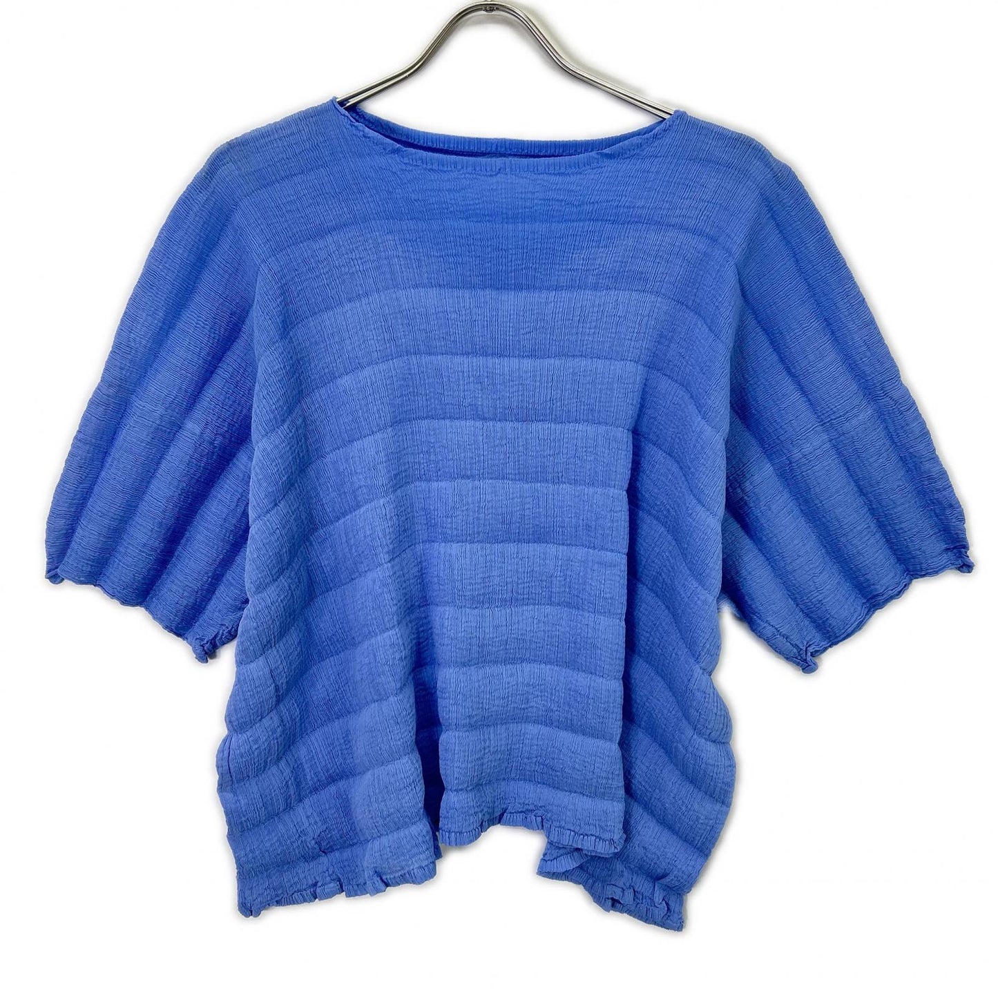 MeISSEYMIYAKE ミーイッセイミヤケ MI62FK361 ブルー RIPPLE SEE-THROUGH CREPE ブラウス トップス